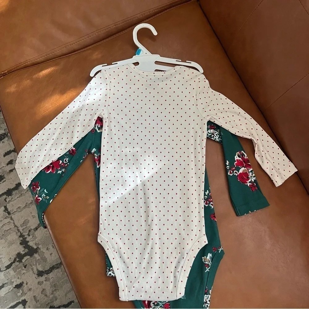 Carter’s Baby Toddler Girl 2 piece Bodysuit 24M Floral Polka Dot Christmas NWT